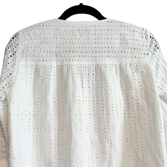 Noble 31 White Eyelet Bishop Sleeve Blouse V-Neck Cotton Size S - Picture 10 of 12